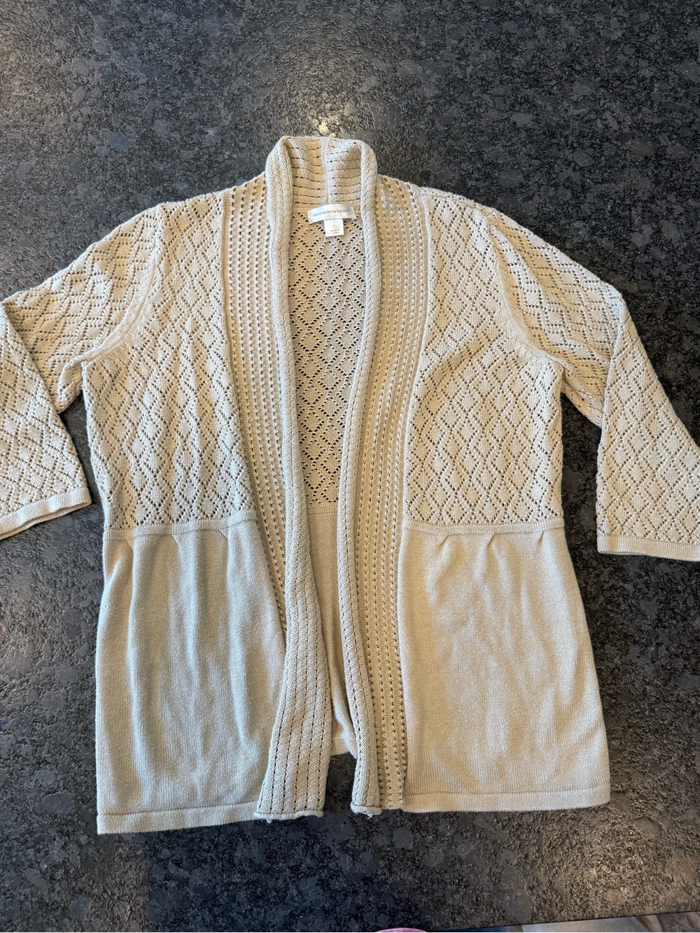 Christopher & Banks Cream Open-Front Textured Cardigan